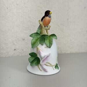 Otagiri Brown Finch Bird & Flower Porcelain Figure Bell Collectible Hand Painted